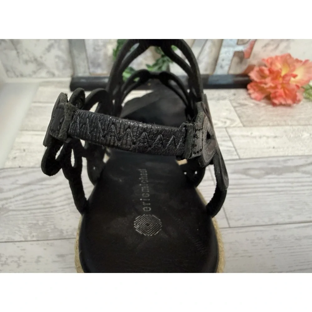 Eric Michael Jillian‎ Black Floral Leather Upper Rope Wedge Heels 9/9.5 EU40 EUC